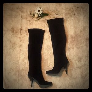 🖤Black velvet over the knee boots